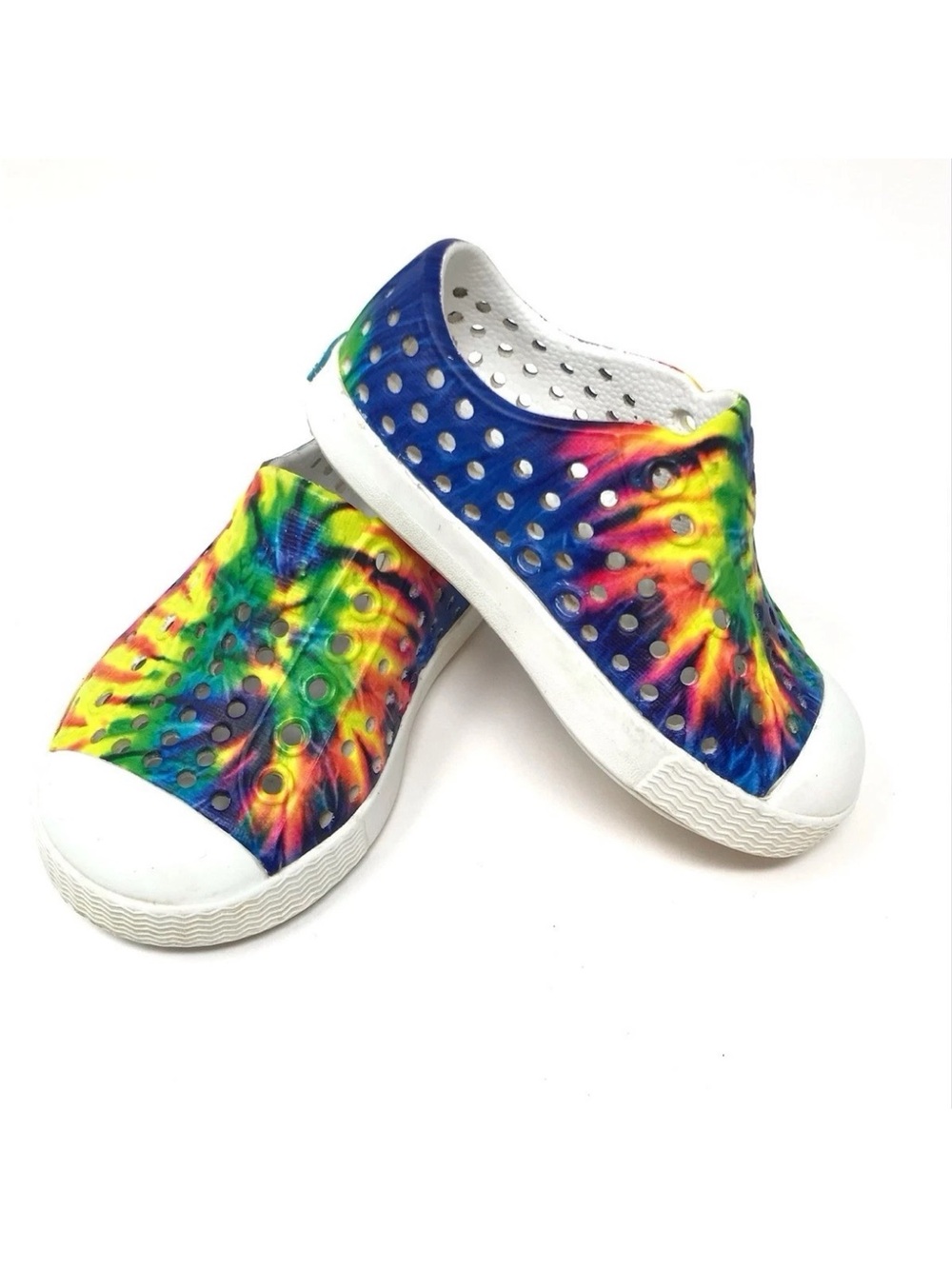 NATIVE Jefferson Tie Dye Rainbow Waterproof Slip On Play Shoes Unisex Size C7